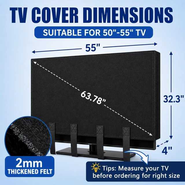 Alt view image 2 of 7 - 50"-55 TV Cover for Moving & Shipping, Dust Anti-Scratch TV Screen Cover Tear Resistance Thick Felt Cover with Bottom Straps, Reusable Anti-Scratch TV Protector, Heavy Duty Felt Anti-Scratch Dust