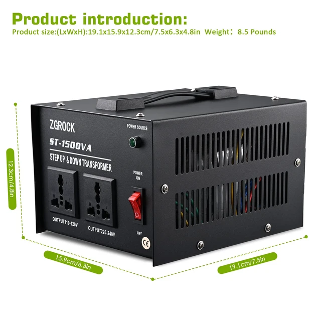 Alt view image 3 of 7 - 1500W Voltage Converter Transformer Heavy Duty Step Up/Down- 110 / 220V- Circuit Breaker Protection