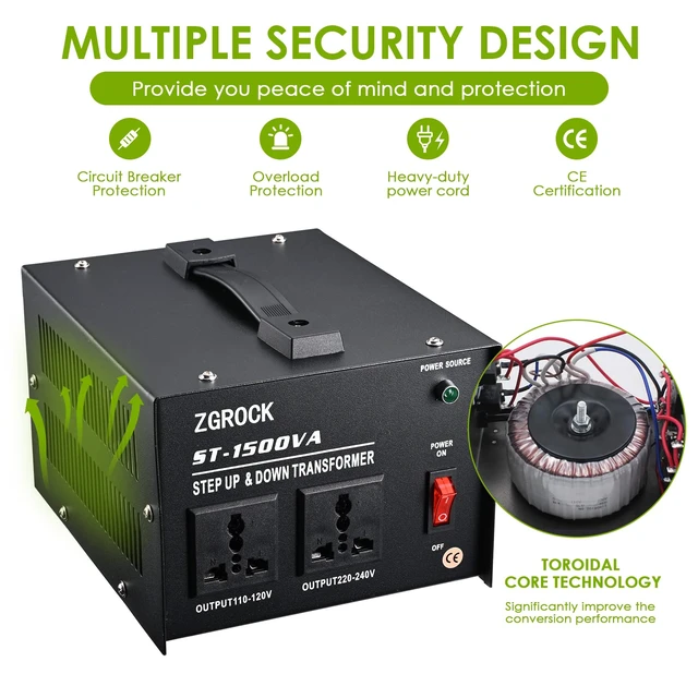 Alt view image 7 of 7 - 1500W Voltage Converter Transformer Heavy Duty Step Up/Down- 110 / 220V- Circuit Breaker Protection