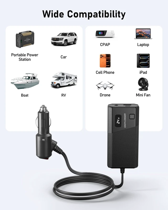 Alt view image 6 of 7 - Car Adapter for CPAP, DC 12/24V Converter CPAP Power Cord 84W Car Charger with 4 DC CPAP Cables for ResMed S9/ AirSense 10/ AirCurve 10/ AirMini/ AirSense 11/ Philips Dreamstation etc
