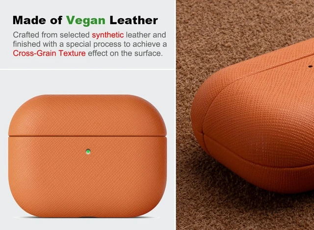 Alt view image 2 of 5 - for AirPods Pro 3 Case Cover - AirPods Pro 3rd Generation Case Premium Vegan Leather, Fully-Wrapped Design, Supports Wireless Charging, Cross-Grain Texture - Orange