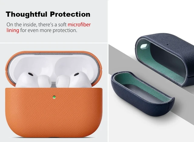 Alt view image 3 of 5 - for AirPods Pro 3 Case Cover - AirPods Pro 3rd Generation Case Premium Vegan Leather, Fully-Wrapped Design, Supports Wireless Charging, Cross-Grain Texture - Orange