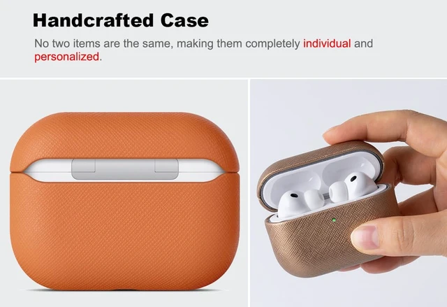 Alt view image 4 of 5 - for AirPods Pro 3 Case Cover - AirPods Pro 3rd Generation Case Premium Vegan Leather, Fully-Wrapped Design, Supports Wireless Charging, Cross-Grain Texture - Orange