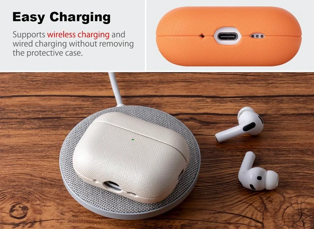 Alt view image 5 of 5 - for AirPods Pro 3 Case Cover - AirPods Pro 3rd Generation Case Premium Vegan Leather, Fully-Wrapped Design, Supports Wireless Charging, Cross-Grain Texture - Orange