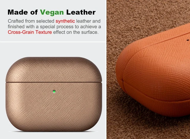 Alt view image 2 of 5 - for AirPods Pro 3 Case Cover - AirPods Pro 3rd Generation Case Premium Vegan Leather, Fully-Wrapped Design, Supports Wireless Charging, Cross-Grain Texture - Gold