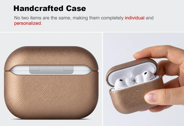 Alt view image 4 of 5 - for AirPods Pro 3 Case Cover - AirPods Pro 3rd Generation Case Premium Vegan Leather, Fully-Wrapped Design, Supports Wireless Charging, Cross-Grain Texture - Gold