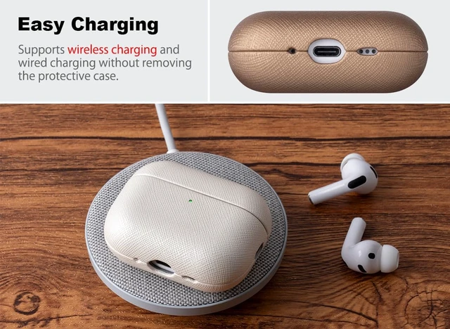 Alt view image 5 of 5 - for AirPods Pro 3 Case Cover - AirPods Pro 3rd Generation Case Premium Vegan Leather, Fully-Wrapped Design, Supports Wireless Charging, Cross-Grain Texture - Gold
