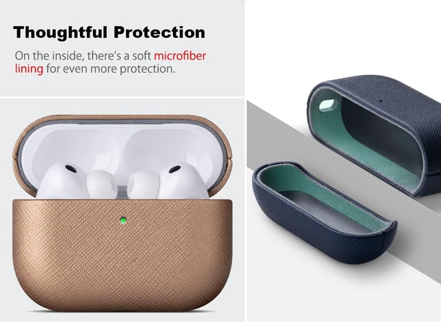 Alt view image 3 of 5 - for AirPods Pro 3 Case Cover - AirPods Pro 3rd Generation Case Premium Vegan Leather, Fully-Wrapped Design, Supports Wireless Charging, Cross-Grain Texture - Gold