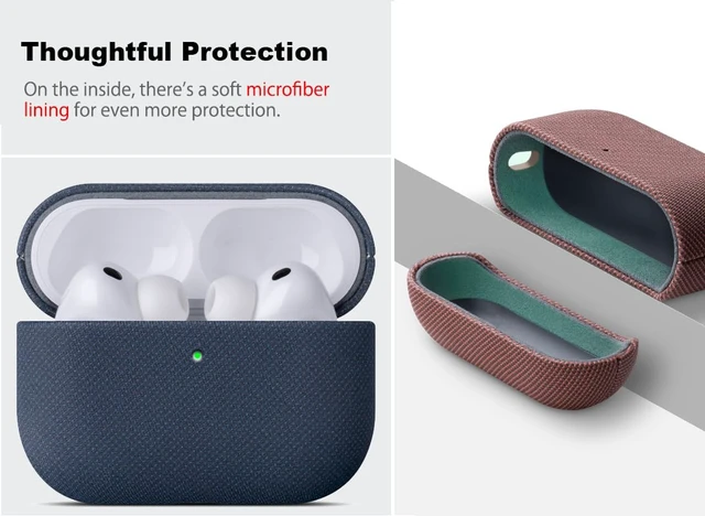 Alt view image 3 of 5 - for AirPods Pro 3 Case Cover - AirPods Pro 3rd Generation Case Premium Vegan Leather, Fully-Wrapped Design, Supports Wireless Charging, Woven Fabric Texture - Blue