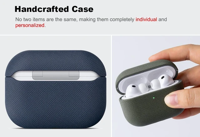 Alt view image 4 of 5 - for AirPods Pro 3 Case Cover - AirPods Pro 3rd Generation Case Premium Vegan Leather, Fully-Wrapped Design, Supports Wireless Charging, Woven Fabric Texture - Blue