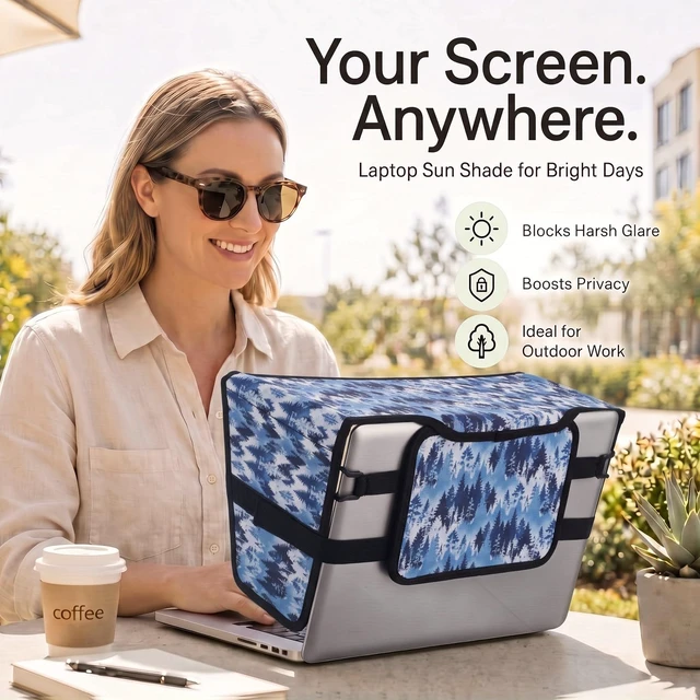 Alt view image 3 of 7 - Laptop Shade 15-16 Inch, Outdoor Forest Foldable Sun Visor Blocks Glare, Protect Screen for Outdoor Work, Lightweight Anti-glare Hood, Portable Laptop Block