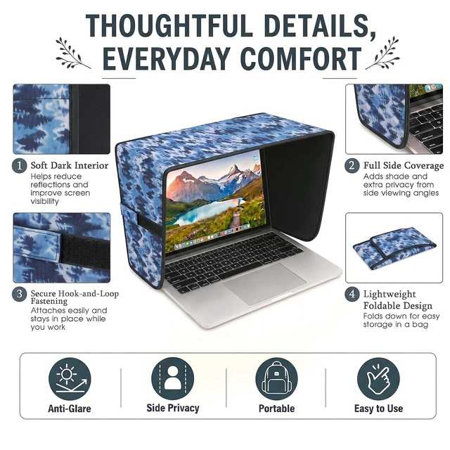 Alt view image 7 of 7 - Laptop Shade 15-16 Inch, Outdoor Forest Foldable Sun Visor Blocks Glare, Protect Screen for Outdoor Work, Lightweight Anti-glare Hood, Portable Laptop Block