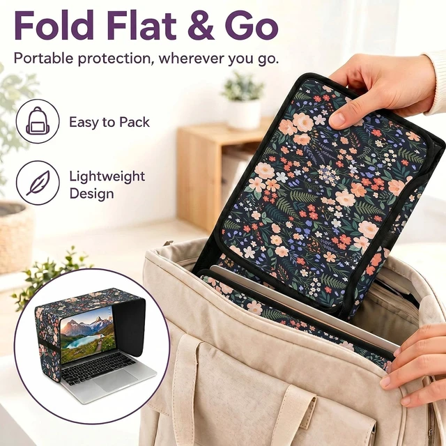 Alt view image 6 of 7 - Laptop Shade 15-16 Inch, Outdoor Black Floral Pattern Foldable Sun Visor Blocks Glare, Protect Screen for Outdoor Work, Lightweight Anti-glare Hood, Portable Laptop Block