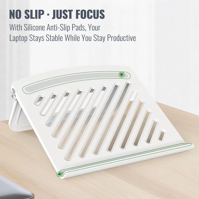 Alt view image 4 of 6 - White Laptop Stand for Desk, Adjustable Foldable Laptop Riser Raise your laptop for work, study, and video calls with airflow slots, silicone pads, and a fold-flat design for storage