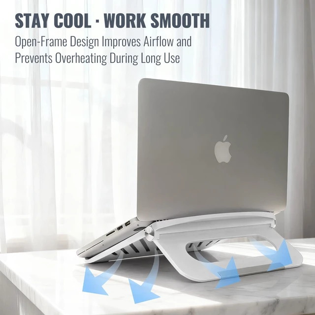 Alt view image 5 of 6 - White Laptop Stand for Desk, Adjustable Foldable Laptop Riser Raise your laptop for work, study, and video calls with airflow slots, silicone pads, and a fold-flat design for storage