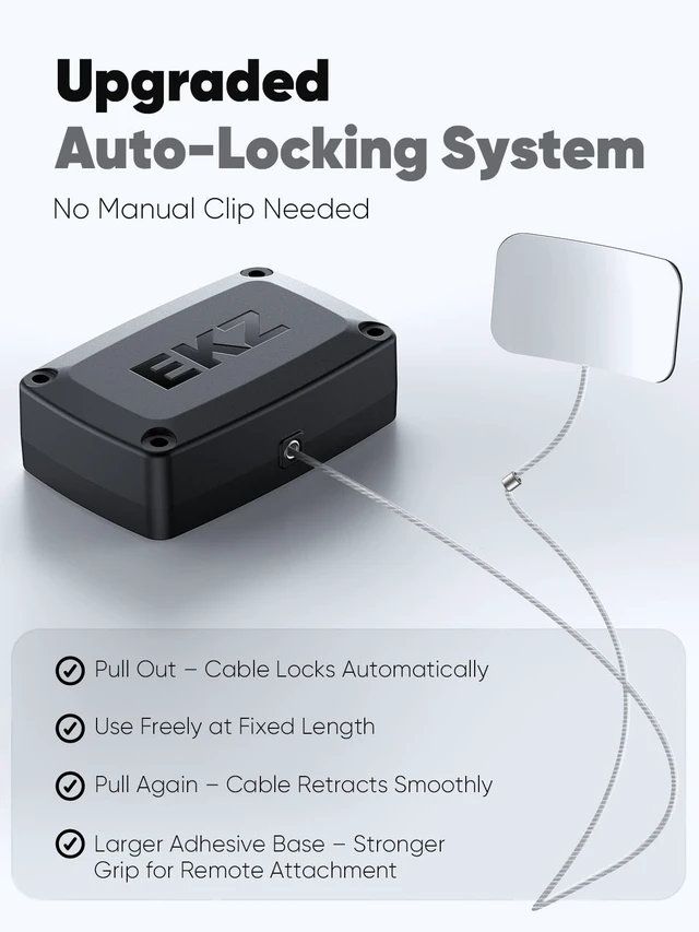 Alt view image 3 of 7 - 10ft Auto-Locking Retractable Cable Lock for Remotes, Game Controllers, Tablets Anti-Loss Tether with Adhesive Base for Home, Office, Showroom 1 Pack