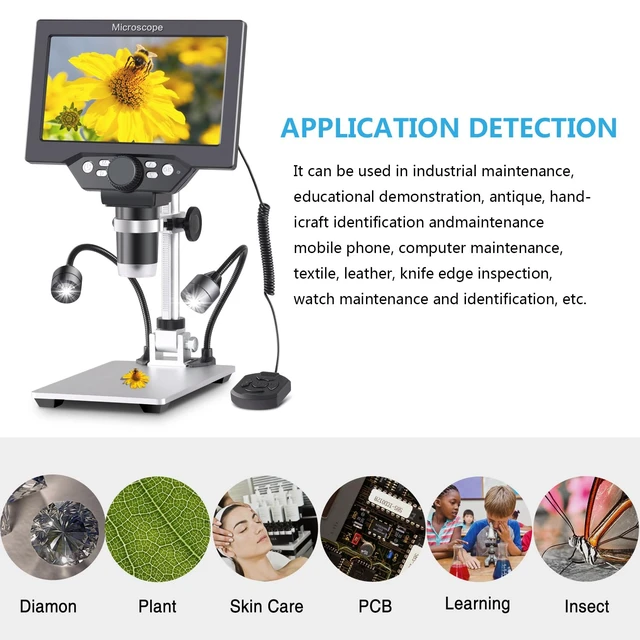 Alt view image 7 of 7 - 7 Inch LCD Digital Microscope 12MP 1080P with 32G TF Card USB Camera, Fill Lights Included, For Coins & Circuits, 1080P Resolution, 12MP Clarity