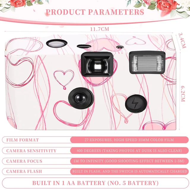 Alt view image 2 of 7 - 8 Pack Pink Disposable Cameras Bulk, 35mm Film Single Use Camera with Flash One Time Retro Photo Camera for Wedding Guests, Party Favors, Birthday, Travel, Anniversary, Honeymoon, and Special Events