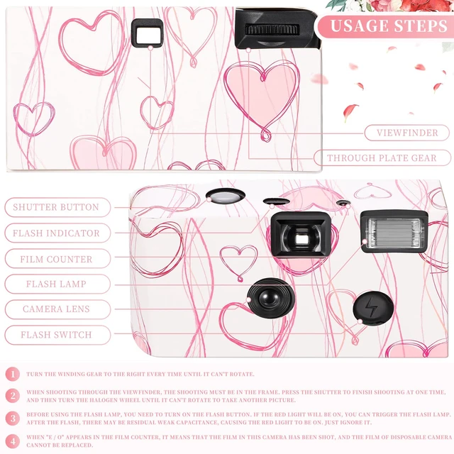 Alt view image 5 of 7 - 8 Pack Pink Disposable Cameras Bulk, 35mm Film Single Use Camera with Flash One Time Retro Photo Camera for Wedding Guests, Party Favors, Birthday, Travel, Anniversary, Honeymoon, and Special Events