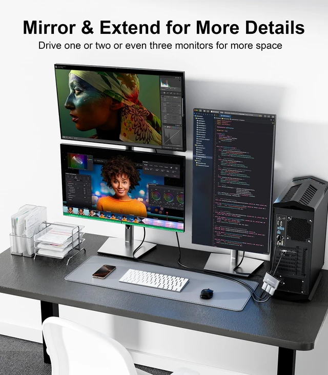 Alt view image 4 of 7 - DisplayPort Splitter for 3 Monitors Adapter 4K@60Hz DP Splitter Extended Display 1 in 3 Out MST Hub for Multiple Monitor Compatible with PC,NVIDIA/AMD Graphic Card