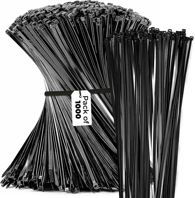 Main image of 12-Inch Black Zip Ties - 1000-Pack Heavy Duty Wire and Cable Ties - Durable Self-Locking Nylon with 40 lbs Tensile Strength - UV and Temperature Resistant for Indoor and Outdoor Use