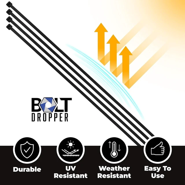 Alt view image 2 of 7 - 12-Inch Black Zip Ties - 1000-Pack Heavy Duty Wire and Cable Ties - Durable Self-Locking Nylon with 40 lbs Tensile Strength - UV and Temperature Resistant for Indoor and Outdoor Use