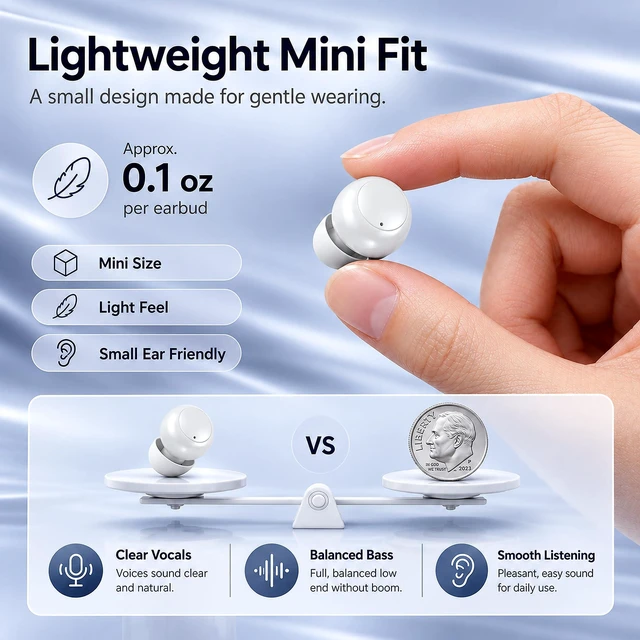 Alt view image 6 of 7 - Invisible Sleep Earbuds for Side Sleepers, Mini Bluetooth Headphones, White Ultra-small wireless Earphones with LED power display and a noise-blocking for Sports, travel, work,side sleeping