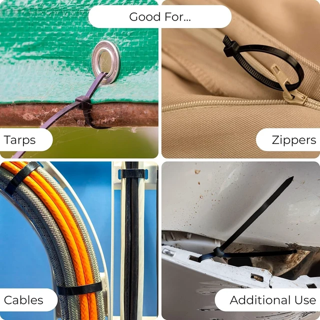Alt view image 4 of 7 - 12-Inch Black Zip Ties - 1000-Pack Heavy Duty Wire and Cable Ties - Durable Self-Locking Nylon with 40 lbs Tensile Strength - UV and Temperature Resistant for Indoor and Outdoor Use