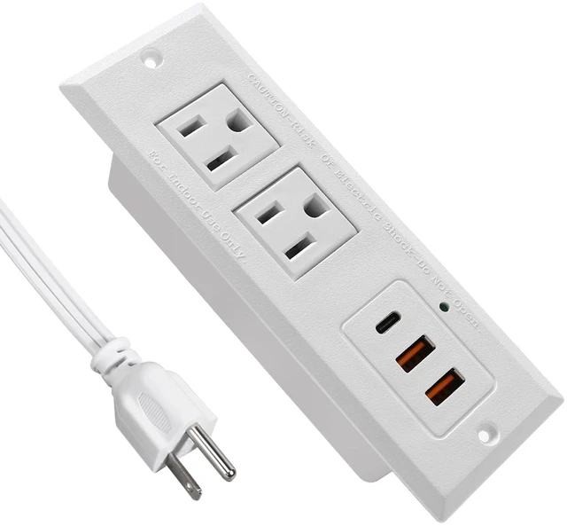 Main image of 20W Recessed Power Strip USB C Fast Charge Desk Power Outlet Type C Flush Mounted Extension Power Plug for Conference Countertop Desktop Drawer Sofa ETL Listed 10ft Power Cord