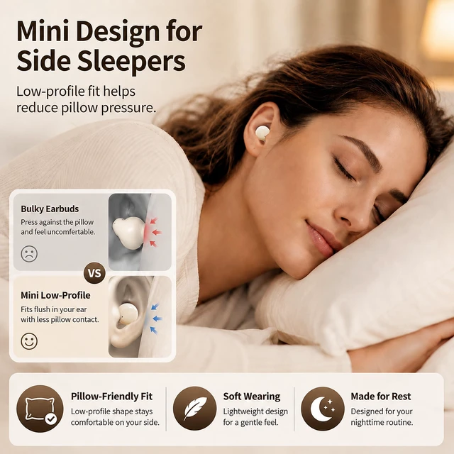 Alt view image 2 of 7 - Invisible Sleep Earbuds for Side Sleepers, Mini Bluetooth Headphones, Skin Ultra-small wireless Earphones with LED power display and a noise-blocking for Sports, travel, work,side sleeping