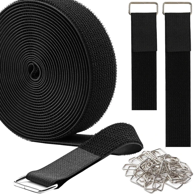 Main image of 1.5" x32ft Hook and Loop Straps, Long Adjustable Fastening Straps with 30 Metal Buckles, Cut to Length Cinch Straps, Reusable Nylon Securing Cord Ties for Organizer or Storage