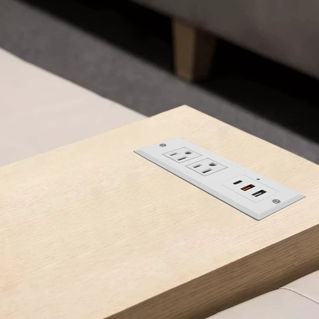 Alt view image 6 of 7 - 20W Recessed Power Strip USB C Fast Charge Desk Power Outlet Type C Flush Mounted Extension Power Plug for Conference Countertop Desktop Drawer Sofa ETL Listed 10ft Power Cord