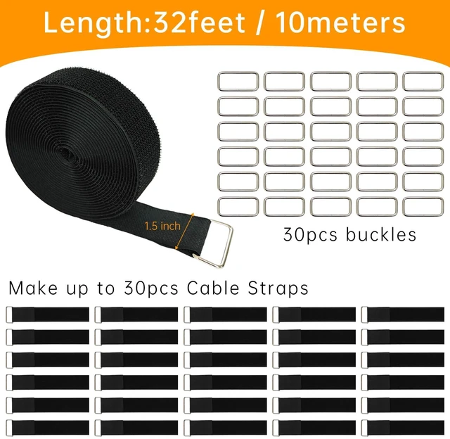 Alt view image 2 of 6 - 1.5" x32ft Hook and Loop Straps, Long Adjustable Fastening Straps with 30 Metal Buckles, Cut to Length Cinch Straps, Reusable Nylon Securing Cord Ties for Organizer or Storage