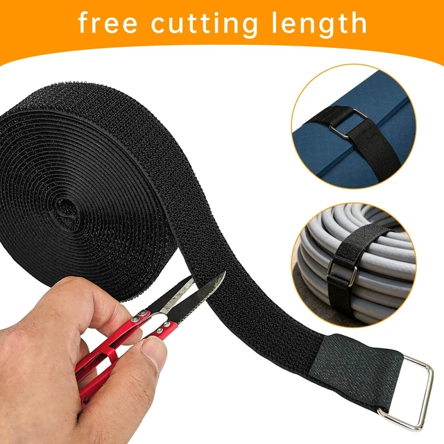 Alt view image 3 of 6 - 1.5" x32ft Hook and Loop Straps, Long Adjustable Fastening Straps with 30 Metal Buckles, Cut to Length Cinch Straps, Reusable Nylon Securing Cord Ties for Organizer or Storage