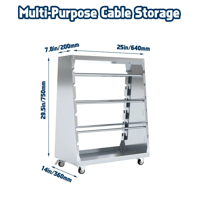 Alt view image 2 of 7 - 6-Rod Wire Spool Rack with Lockable Wheels, 300lbs Capacity, Gray Multiple Axle Cable Caddy & Dispenser, Warehouse Reel Storage Cart, Cord Holder Organizer for Electrical, Industrial