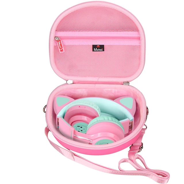 Alt view image 3 of 7 - Hard Case Suitable for Riwbox CT-7 Pink/for Jack CT-7S Cat Green 3.5mm/ for iClever IC-HS01 Bluetooth Wireless Over-Ear Headphones Headset for Kids Travel Protective Case, Pink Case Only