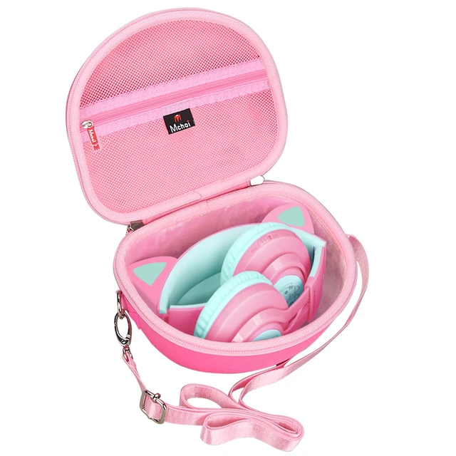 Alt view image 2 of 7 - Hard Case Suitable for Riwbox CT-7 Pink/for Jack CT-7S Cat Green 3.5mm/ for iClever IC-HS01 Bluetooth Wireless Over-Ear Headphones Headset for Kids Travel Protective Case, Pink Case Only