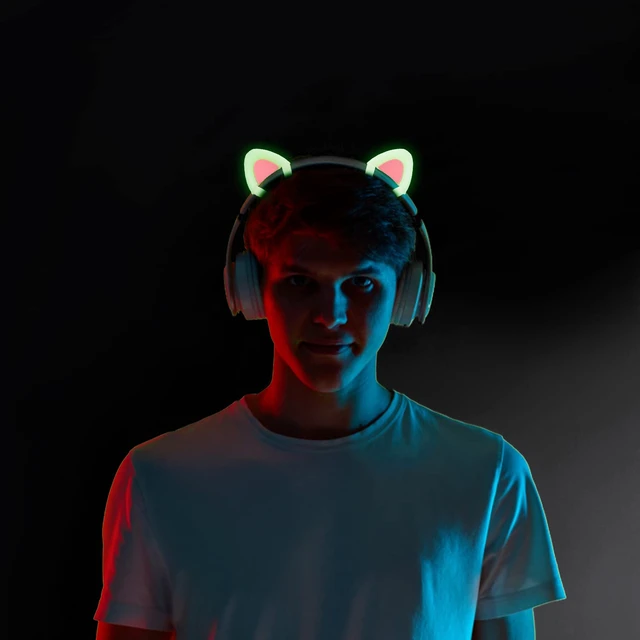 Alt view image 3 of 7 - Glow in Night Cute Cat Ears Fits for HypreX Cloud/Cloud Stinger/Cloud Flight Headsets, Universal Fit Lovely Kitty Adjustable Attachment Straps for Gaming Headphone,Light Yellow&Pink