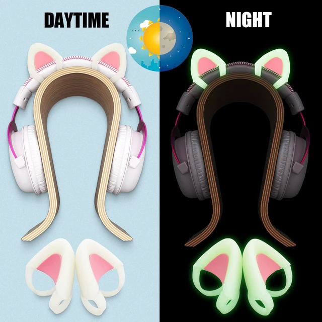 Alt view image 4 of 7 - Glow in Night Cute Cat Ears Fits for HypreX Cloud/Cloud Stinger/Cloud Flight Headsets, Universal Fit Lovely Kitty Adjustable Attachment Straps for Gaming Headphone,Light Yellow&Pink