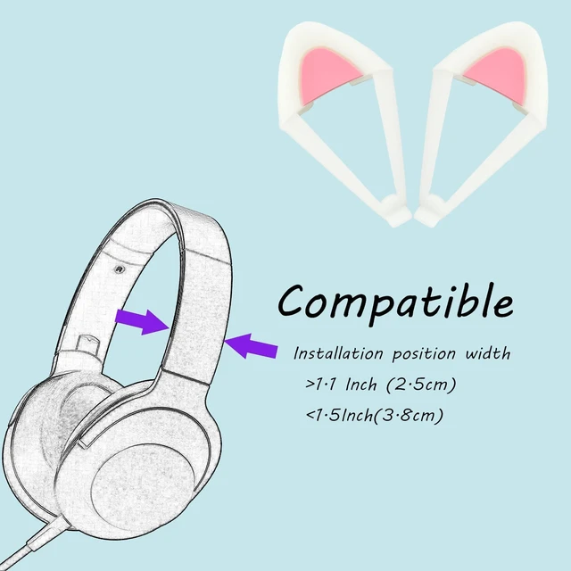 Alt view image 6 of 7 - Glow in Night Cute Cat Ears Fits for HypreX Cloud/Cloud Stinger/Cloud Flight Headsets, Universal Fit Lovely Kitty Adjustable Attachment Straps for Gaming Headphone,Light Yellow&Pink