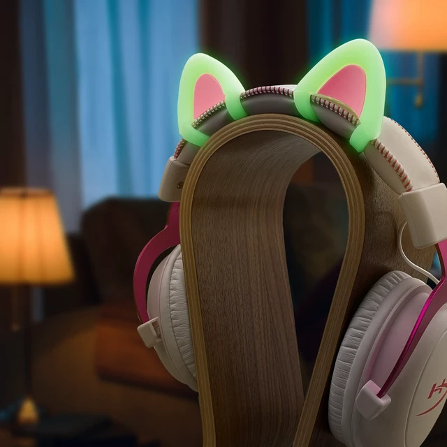Alt view image 7 of 7 - Glow in Night Cute Cat Ears Fits for HypreX Cloud/Cloud Stinger/Cloud Flight Headsets, Universal Fit Lovely Kitty Adjustable Attachment Straps for Gaming Headphone,Light Yellow&Pink