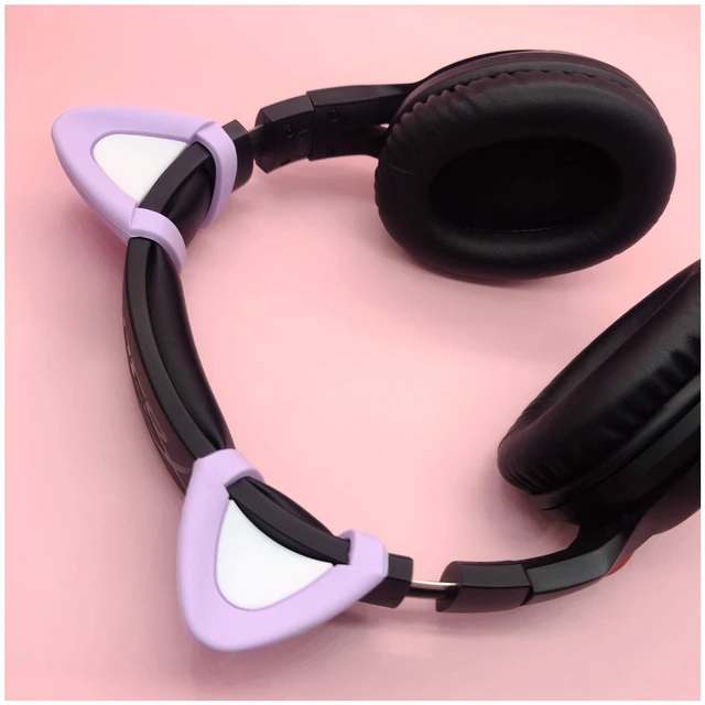 Alt view image 2 of 6 - Cute Cat Ears Fits for HypreX Cloud/Cloud Stinger/Cloud Flight Headsets, Universal Fit Lovely Kitty Adjustable Attachment Straps for Video Live Gaming Headphone,Purple & White