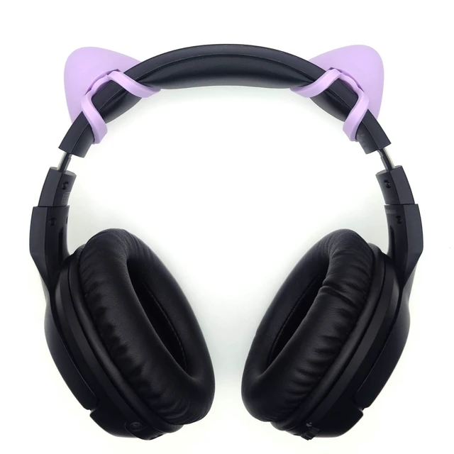 Alt view image 5 of 6 - Cute Cat Ears Fits for HypreX Cloud/Cloud Stinger/Cloud Flight Headsets, Universal Fit Lovely Kitty Adjustable Attachment Straps for Video Live Gaming Headphone,Purple & White