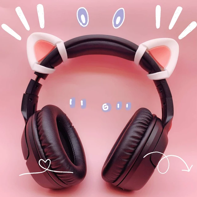 Alt view image 3 of 7 - Cute Pink Cat Ears Fits for HypreX Cloud/Cloud Stinger/Cloud Flight Headsets, Universal Fit Lovely Kitty Adjustable Attachment Straps for Video Live Gaming Headphone,White & Pink