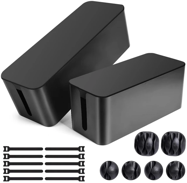Main image of Cable Management Box, 2 Pack Cable Organizer for Surge Protector Cord Organizer Box with 17-Piece Cable Management Set, Power Strip Holder for Desks, Floors, Home & Office