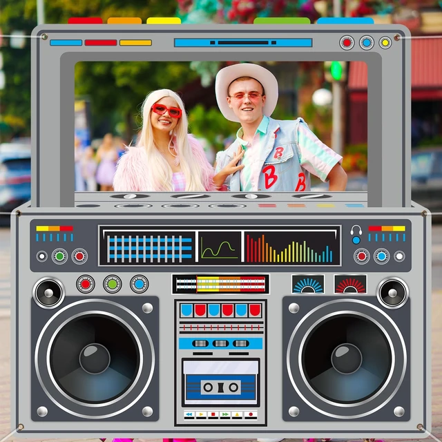 Alt view image 5 of 7 - 80s 90s Party Decorations Gray Radio Boombox Photo Booth Props Frame Radio Boombox Selfie Frame Backdrop Hanging Banner Party Supplies for 90s Boys Girls Hip Hop Music Theme Birthday Decor