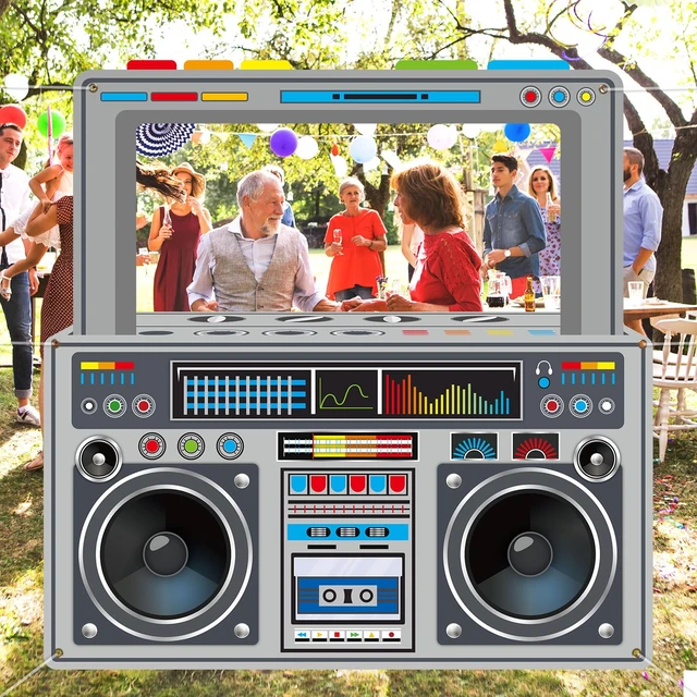 Alt view image 6 of 7 - 80s 90s Party Decorations Gray Radio Boombox Photo Booth Props Frame Radio Boombox Selfie Frame Backdrop Hanging Banner Party Supplies for 90s Boys Girls Hip Hop Music Theme Birthday Decor