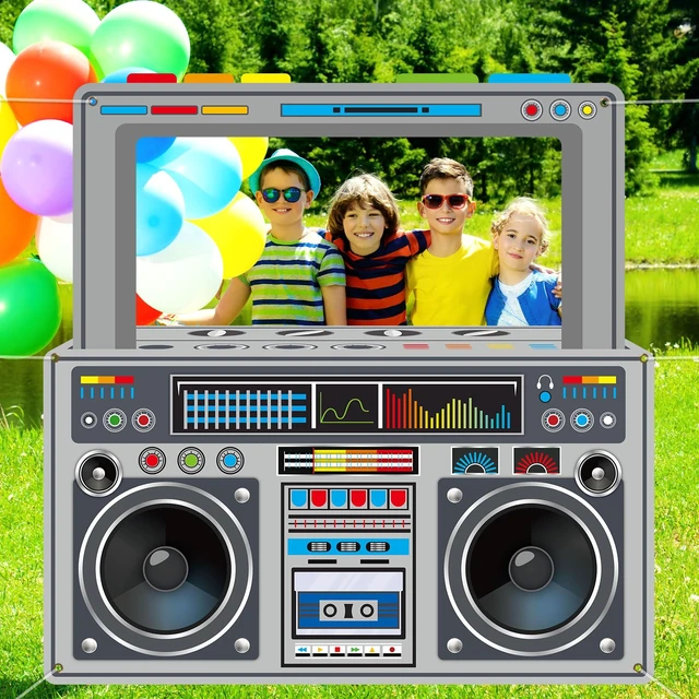 Alt view image 7 of 7 - 80s 90s Party Decorations Gray Radio Boombox Photo Booth Props Frame Radio Boombox Selfie Frame Backdrop Hanging Banner Party Supplies for 90s Boys Girls Hip Hop Music Theme Birthday Decor