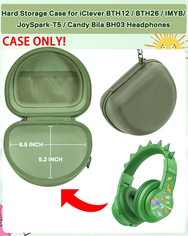Alt view image 2 of 7 - Hard Travel Storage Case Compatible with iClever BTH12 / BTH26 / IMYB/JoySpark-T5 / Candy Bila BH03 Headphones, Protective Carrying Bag. (case only) (Olive)