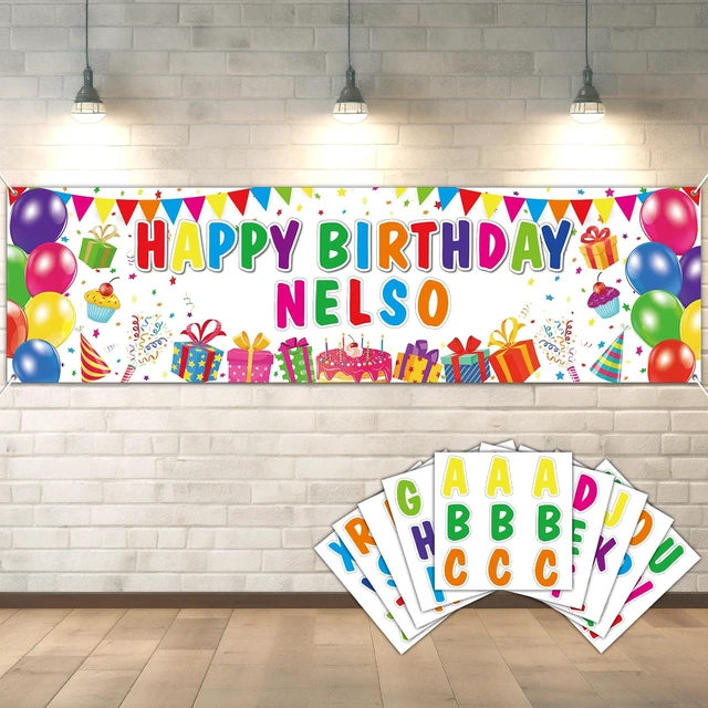 Main image of Personalized Birthday Banner Happy Birthday Party Decor Custom DIY White Colorful Birthdays Backdrop with Name Alphabet Letter Sticker Happy Birthdays Sign Party Supplies for Men Women